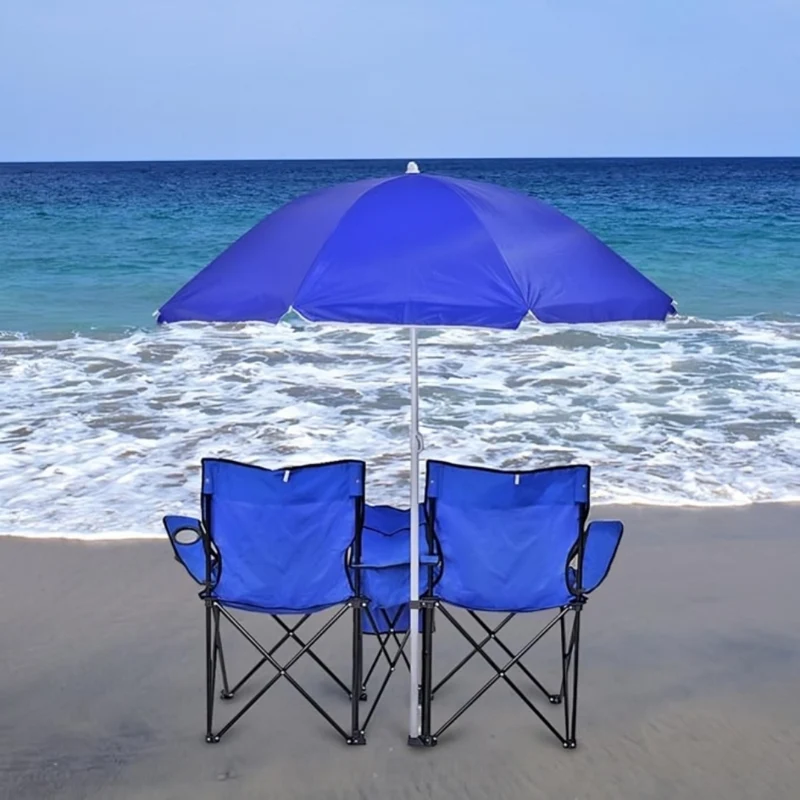 Miomu Silla Plegable Doble con Sombrilla y Compartimiento de Bebidas para Exteriores