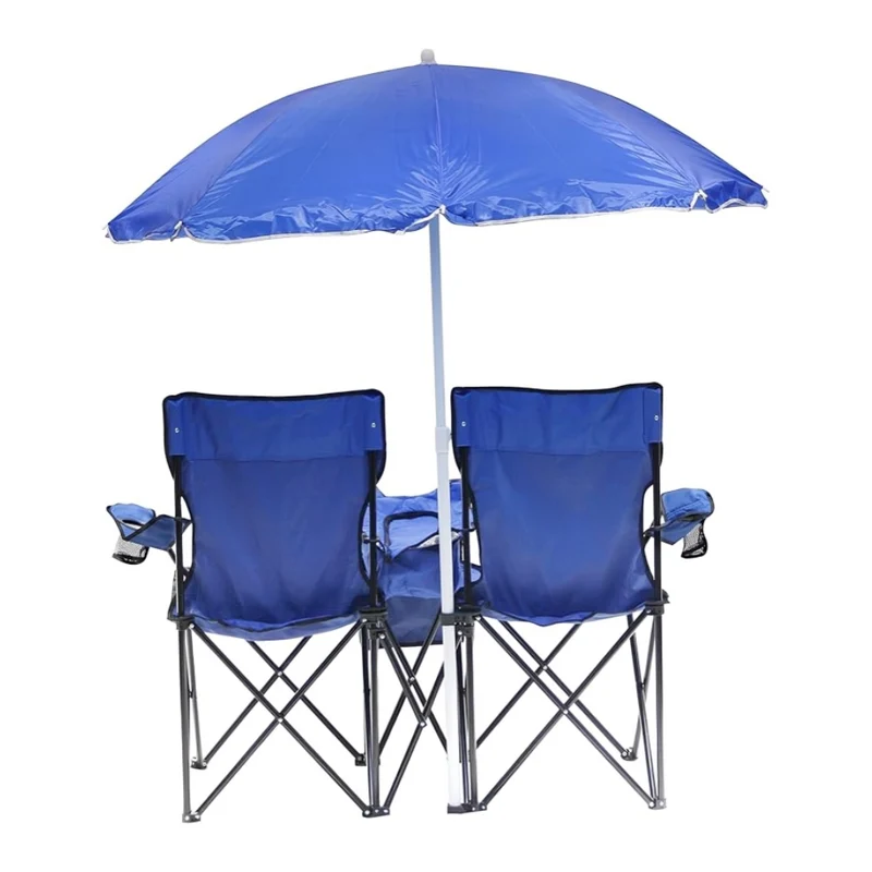 Miomu Silla Plegable Doble con Sombrilla y Compartimiento de Bebidas para Exteriores