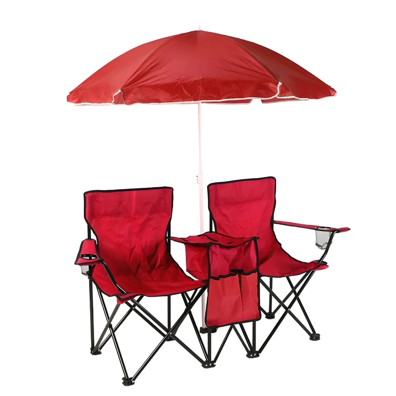 Miomu Silla Plegable Doble con Sombrilla y Compartimiento de Bebidas para Exteriores