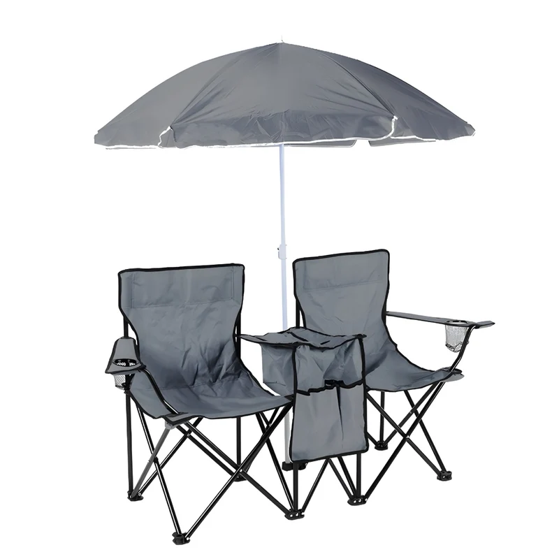 Miomu Silla Plegable Doble con Sombrilla y Compartimiento de Bebidas para Exteriores
