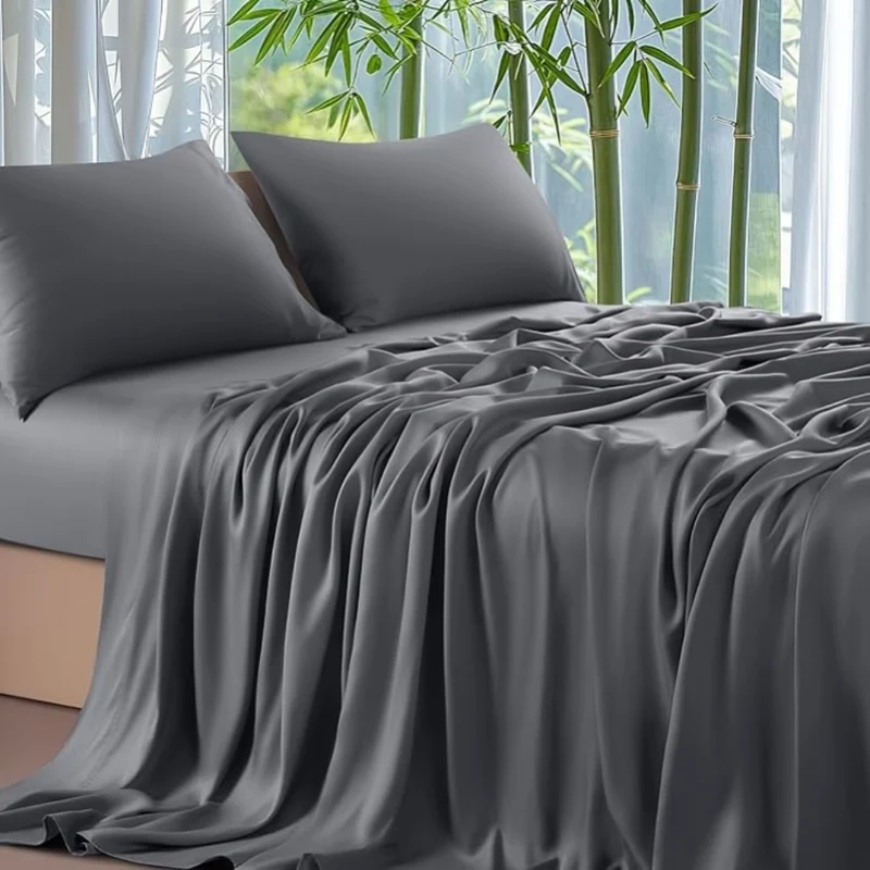 Miomu Sábana Fría con Tecnología de Fibras de Bambú y Dos Fundas, Gris Oscuro