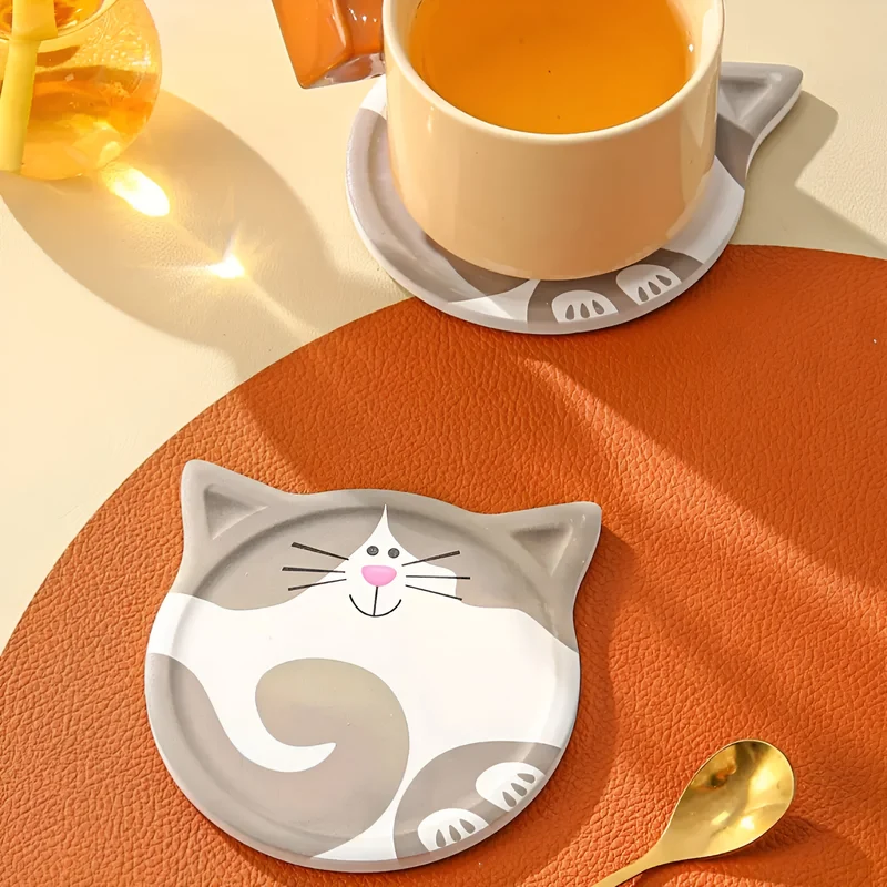 Miomu Set Posavasos de Cerámica, Diseño Cara de Gato