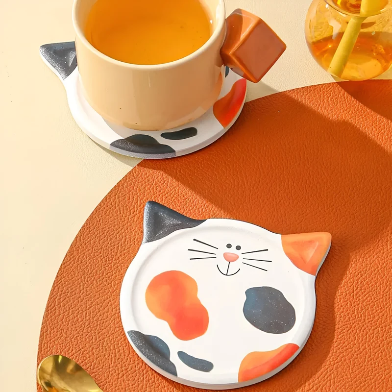 Miomu Set Posavasos de Cerámica, Diseño Cara de Gato