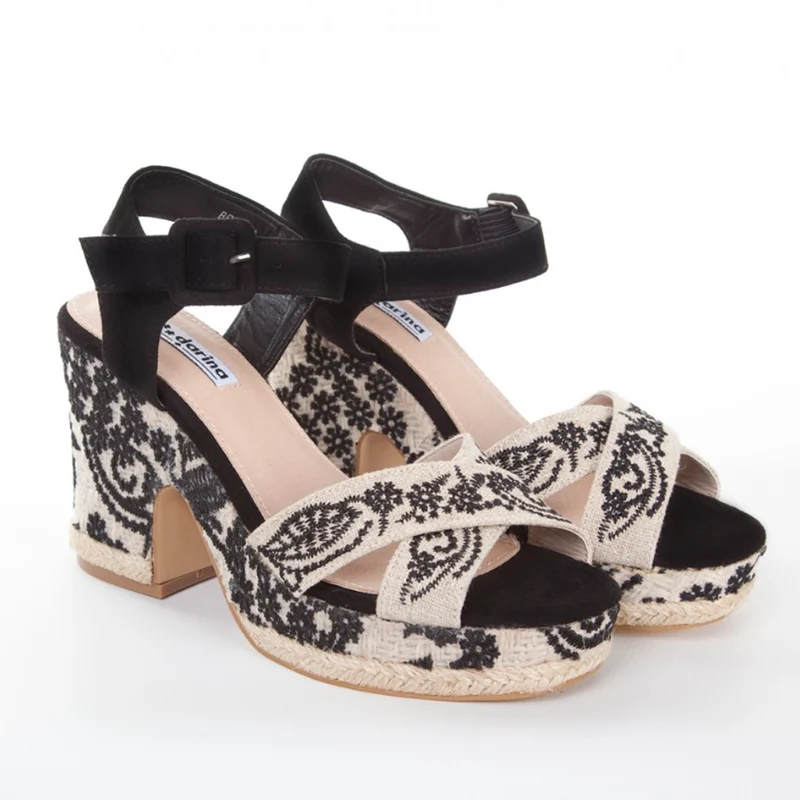Sandalias de Esparto Mandarina Brígida Negro