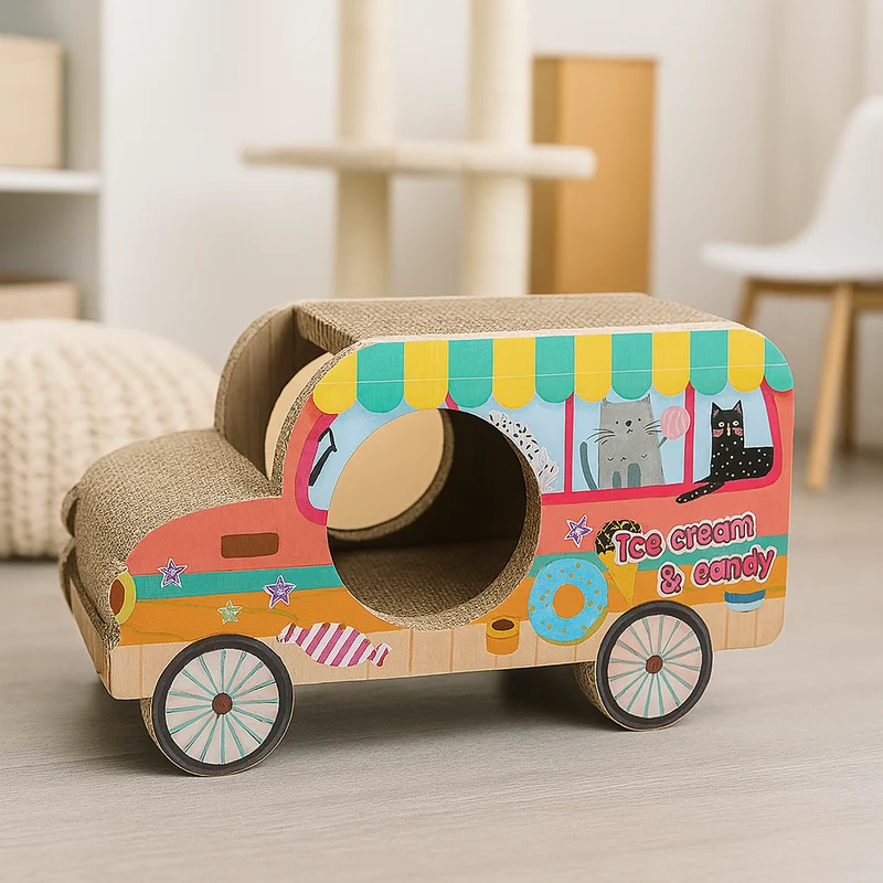 Miomu Rascador de Cartón para Gatos, Diseño Buseta Escolar