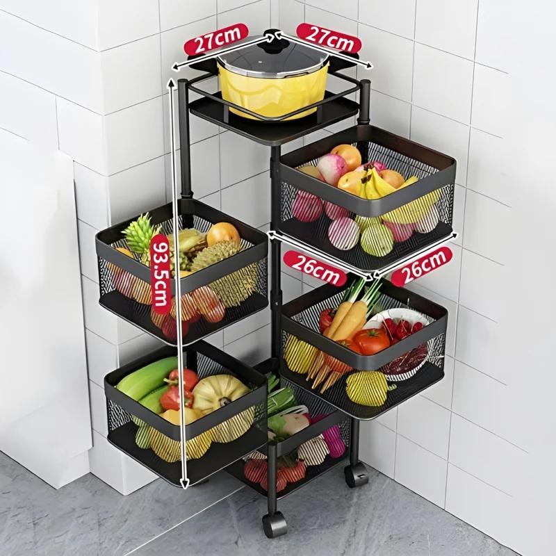 Miomu Estante Giratorio Para Frutas y Verduras Rectangular, 5 Niveles (Verdurero)