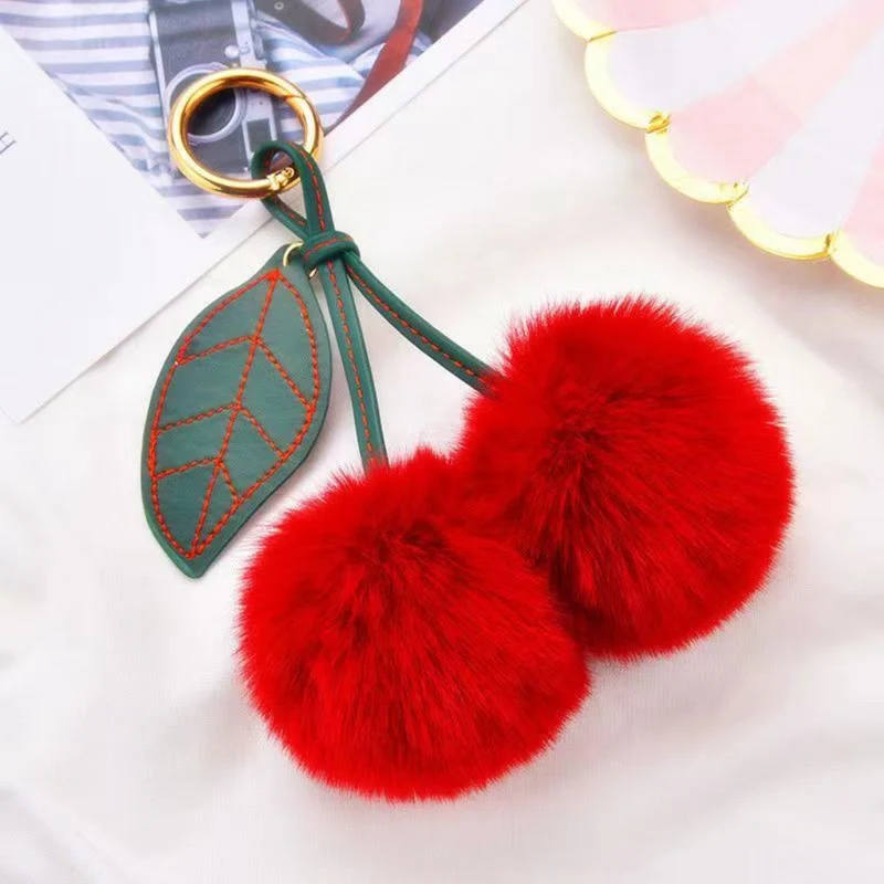 Miomu Llavero Pom Pom de Peluche, Diseño Cereza