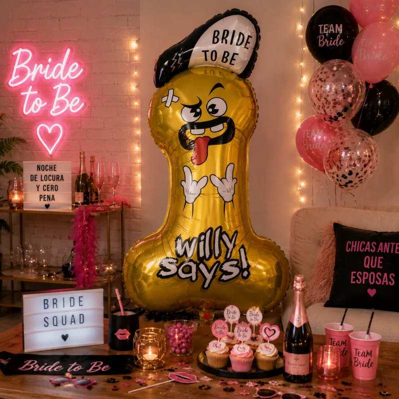 Miomu Globo Metálico para Fiestas, Diseño Penis Willy Says