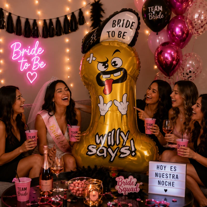 Miomu Globo Metálico para Fiestas, Diseño Penis Willy Says