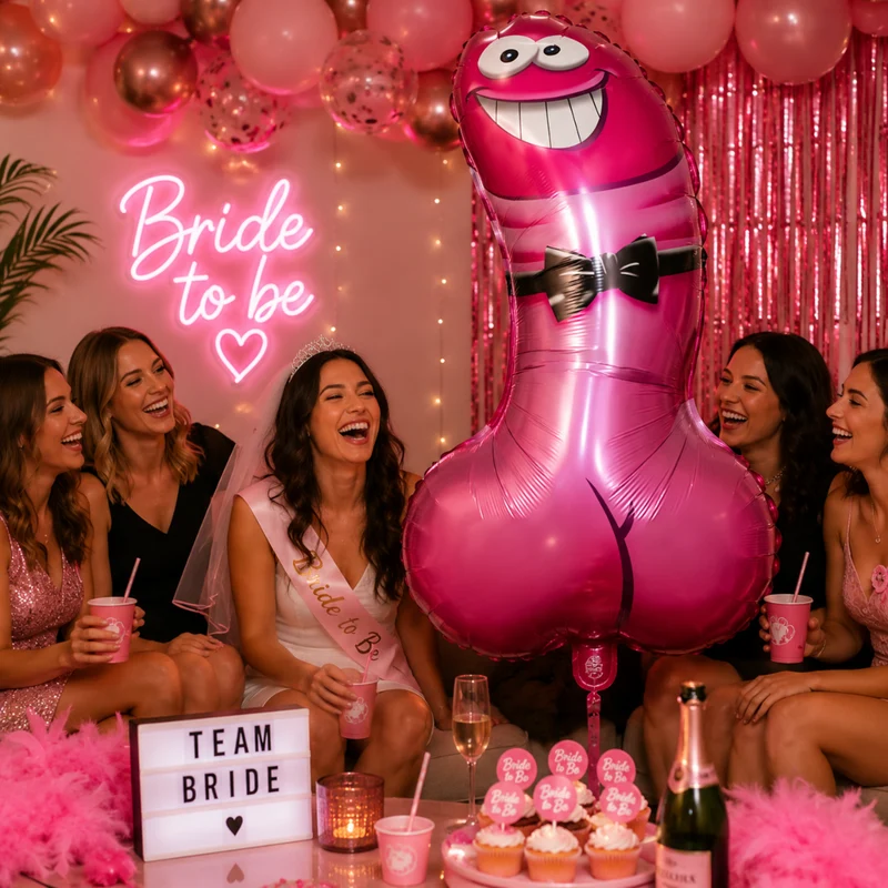 Miomu Globo Metálico para Fiestas, Diseño Penis Elegante