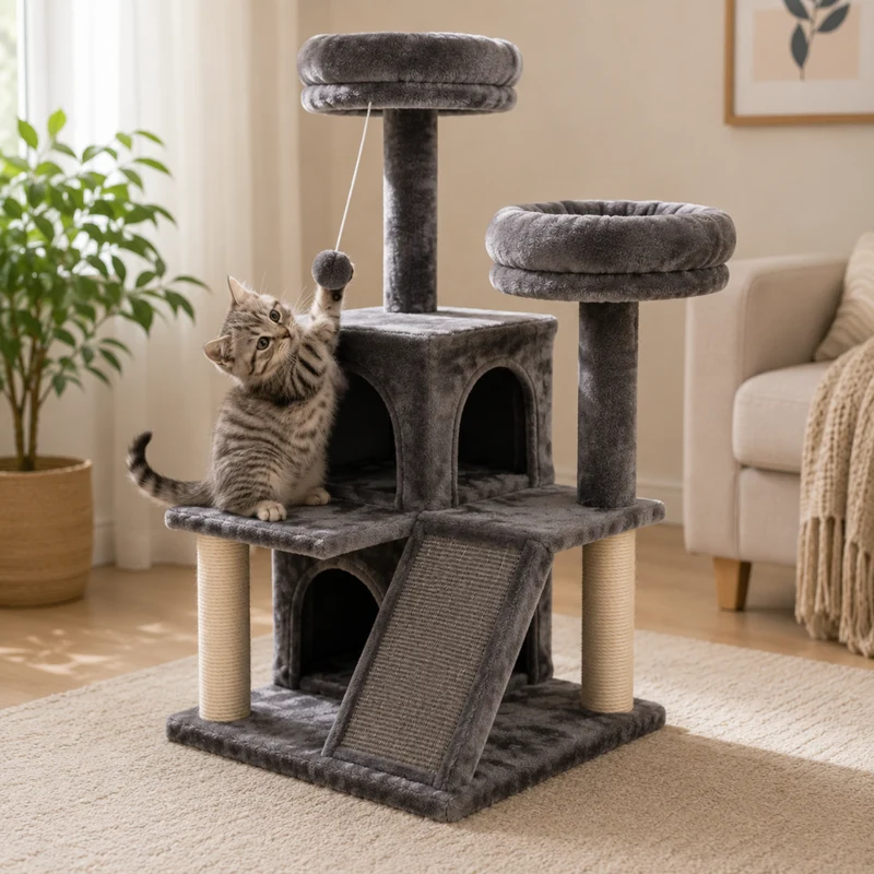 Miomu Rascador para Gatos Multinivel con Casa y Camas