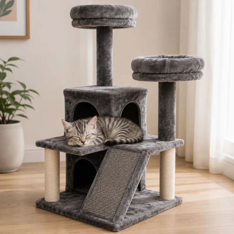 Miomu Rascador para Gatos Multinivel con Casa y Camas