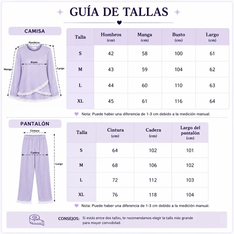 Miomu Pijama de 2 Piezas, Lavanda Real