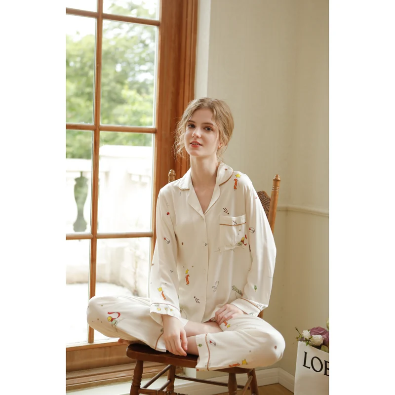 Miomu Pijama de 2 Piezas de Algodón Satinado La Rosa y El Silencio