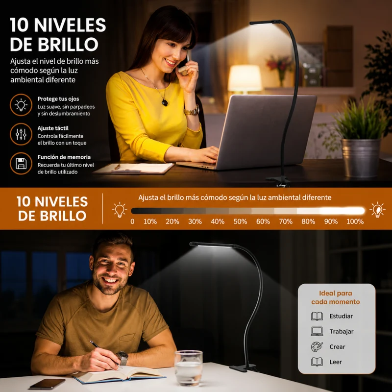 Miomu Lámpara LED con Brazo Flexible y Clip