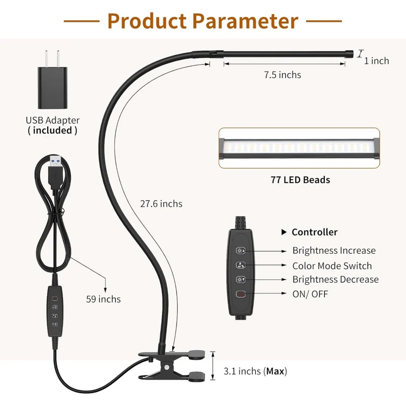Miomu Lámpara LED con Brazo Flexible y Clip