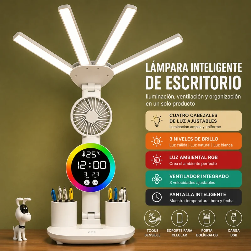 Miomu Lámpara LED de Escritorio con Luz Ajustable y USB
