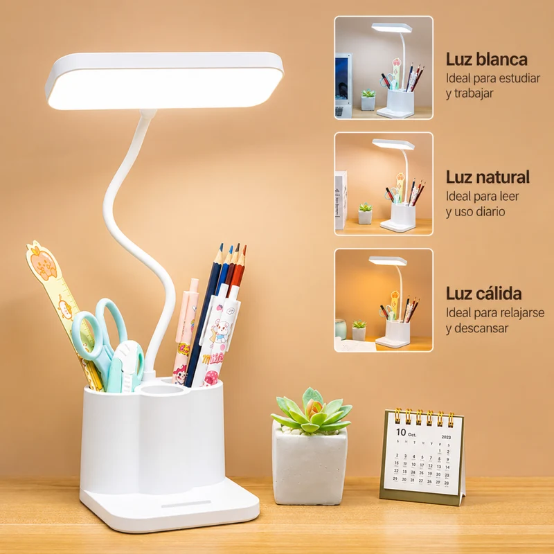 Miomu Lámpara LED de Escritorio con Luz Ajustable y Soporte para Celular