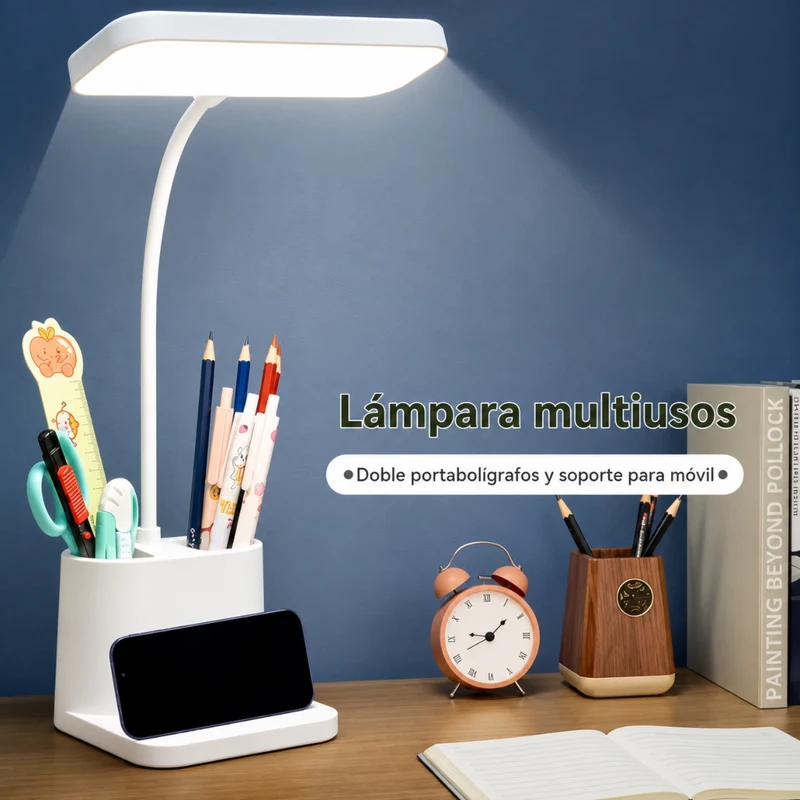 Miomu Lámpara LED de Escritorio con Luz Ajustable y Soporte para Celular