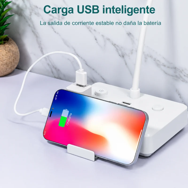 Miomu Lámpara de Escritorio LED con 2 Puertos de Carga USB y 4 Tomas de Corriente
