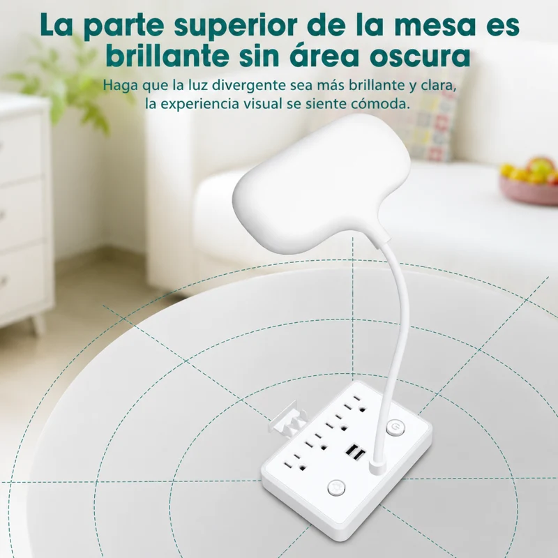 Miomu Lámpara de Escritorio LED con 2 Puertos de Carga USB y 4 Tomas de Corriente