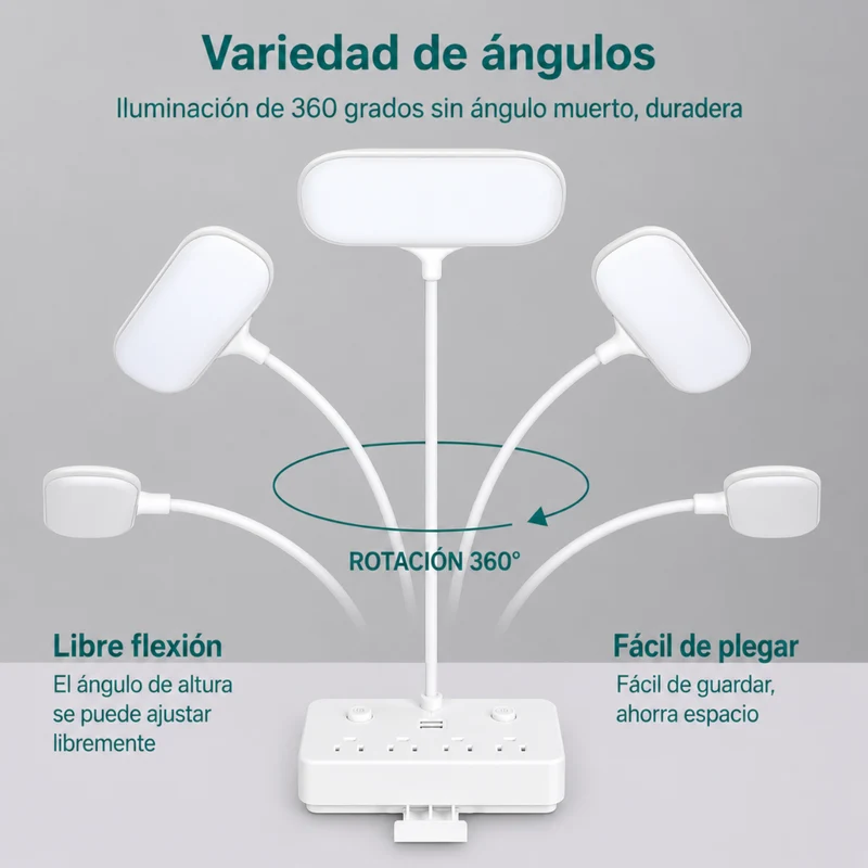 Miomu Lámpara de Escritorio LED con 2 Puertos de Carga USB y 4 Tomas de Corriente