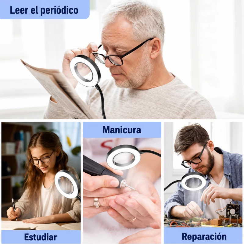 Miomu Lámpara de Escritorio con Lupa y Luz LED Ajustable