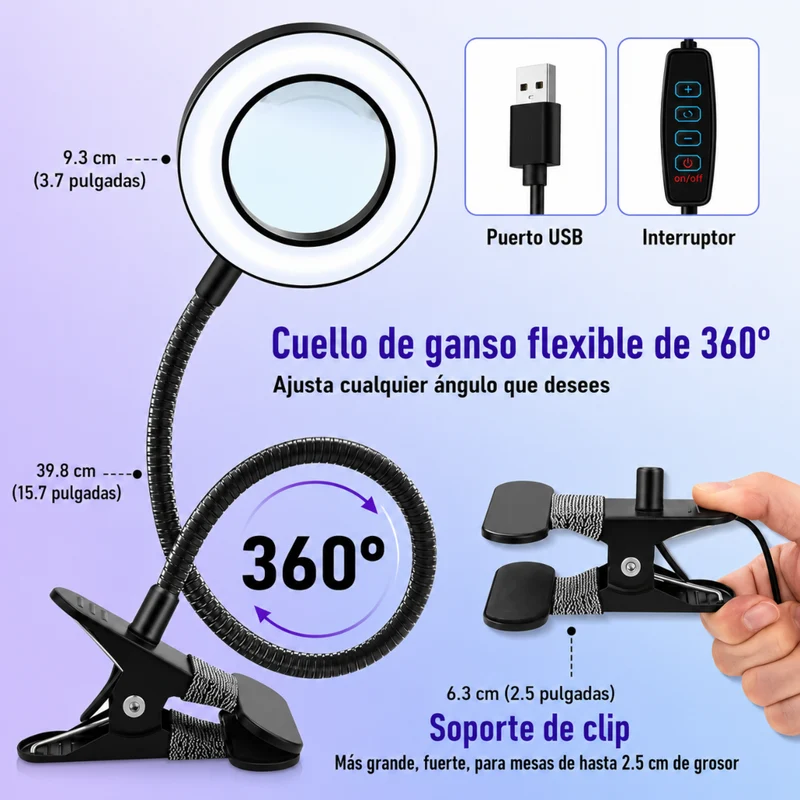 Miomu Lámpara de Escritorio con Lupa y Luz LED Ajustable