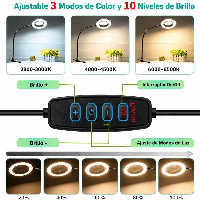 Miomu Lámpara de Escritorio con Lupa y Luz LED Ajustable