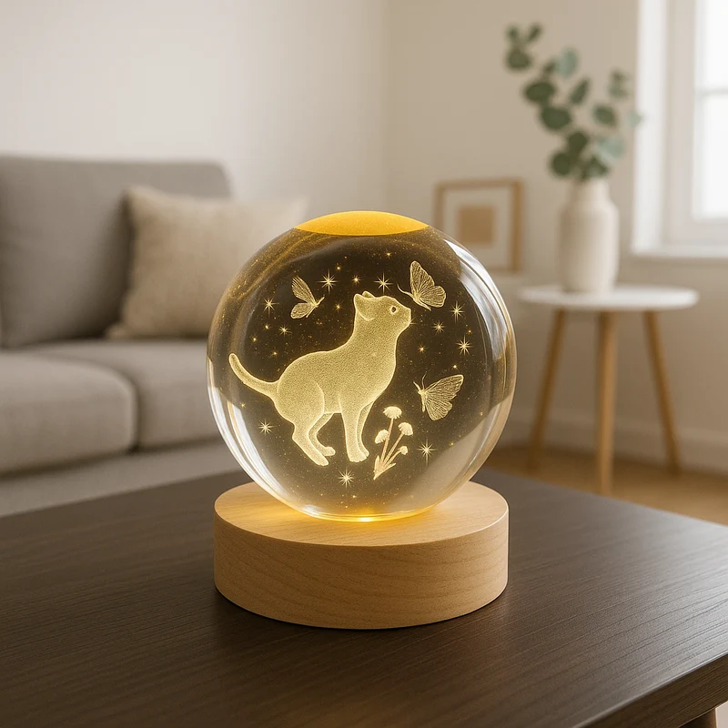 Miomu Lámpara LED de Cristal 3D con Gatito Luminoso