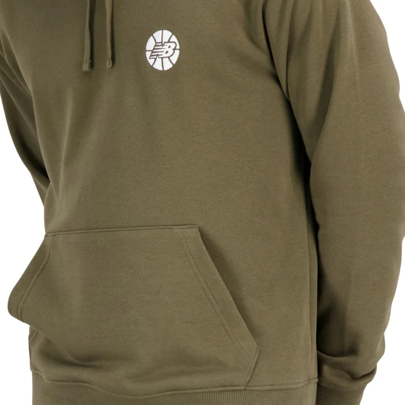 New Balance Sudadera con Capucha Hoops Essentials Fundamenta Verde Olivo, para Hombre