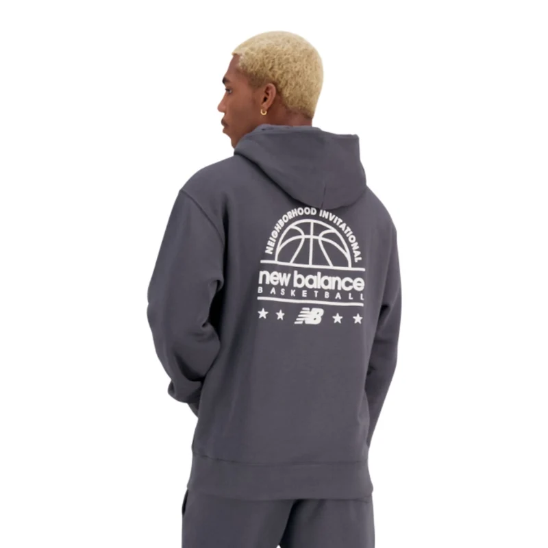 New Balance Sudadera con Capucha Hoops Hoodie Gris, para Hombre