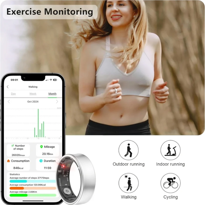 Miomu Anillo Inteligente Frosted Plata Mate con Monitoreo de Salud