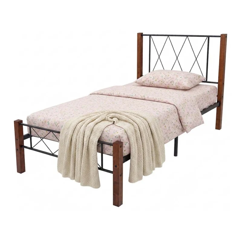 Tokoa Cama de Metal con Respaldo Metal y Madera
