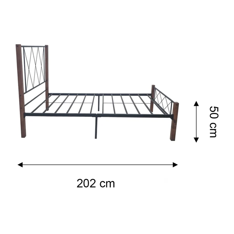 Tokoa Cama de Metal con Respaldo Metal y Madera