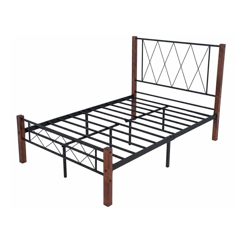 Tokoa Cama de Metal con Respaldo Metal y Madera
