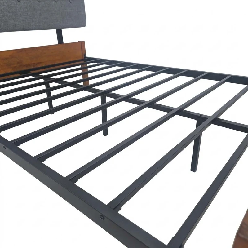 Tokoa Cama de Metal/Madera con Respaldo Tapizado