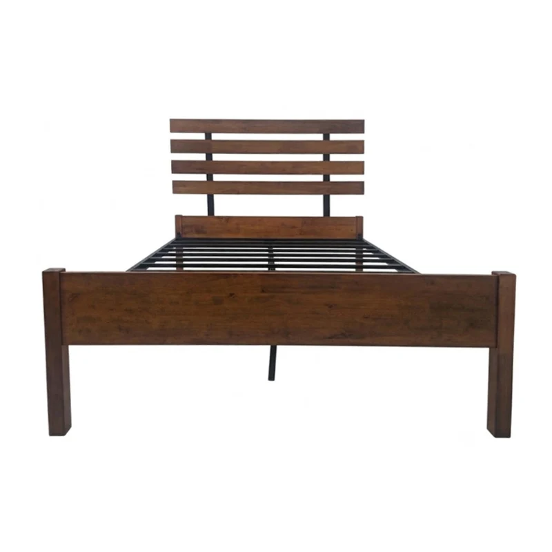Tokoa Cama de Metal con Respaldo de Madera