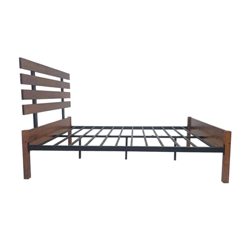 Tokoa Cama de Metal con Respaldo de Madera