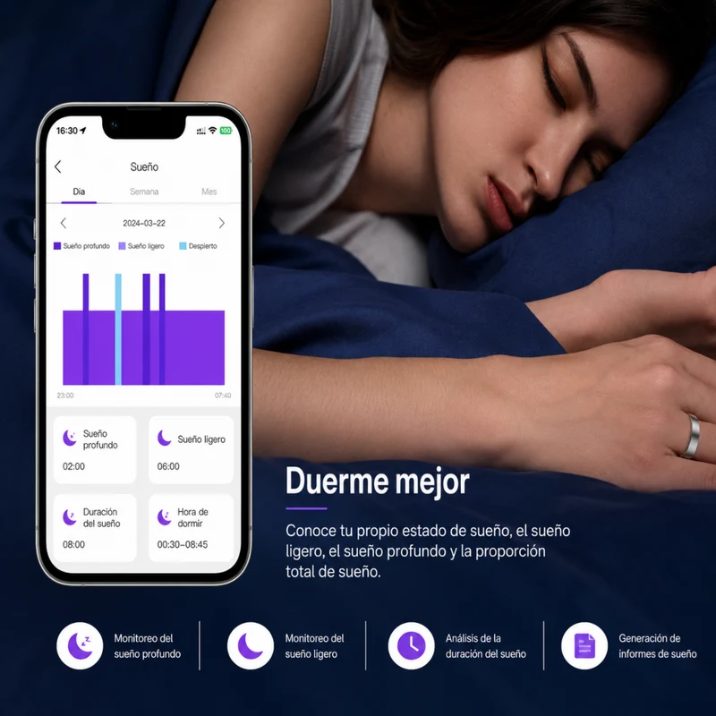 Miomu Anillo Inteligente Deportivo con Monitoreo de Salud y Actividad, Negro