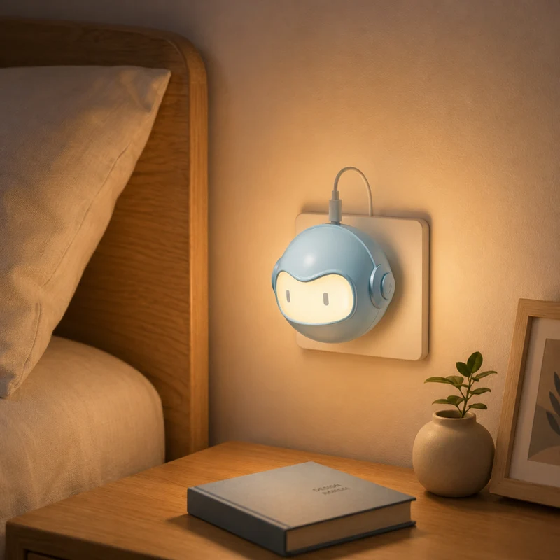 Miomu Mini Lámpara Nocturna y Cargador Tipo C Cabeza Robot