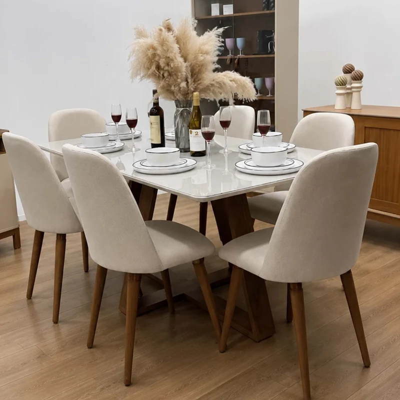 Tokoa Silla para Comedor de Madera Tapizada con Lino