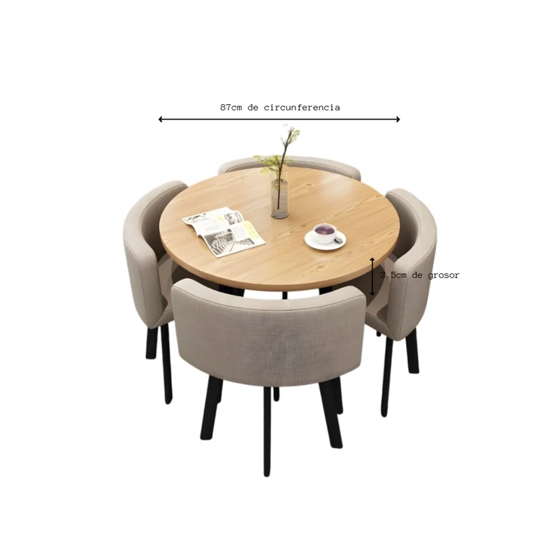 Miomu Juego de Comedor Pequeño de 4 Puestos, Redondo