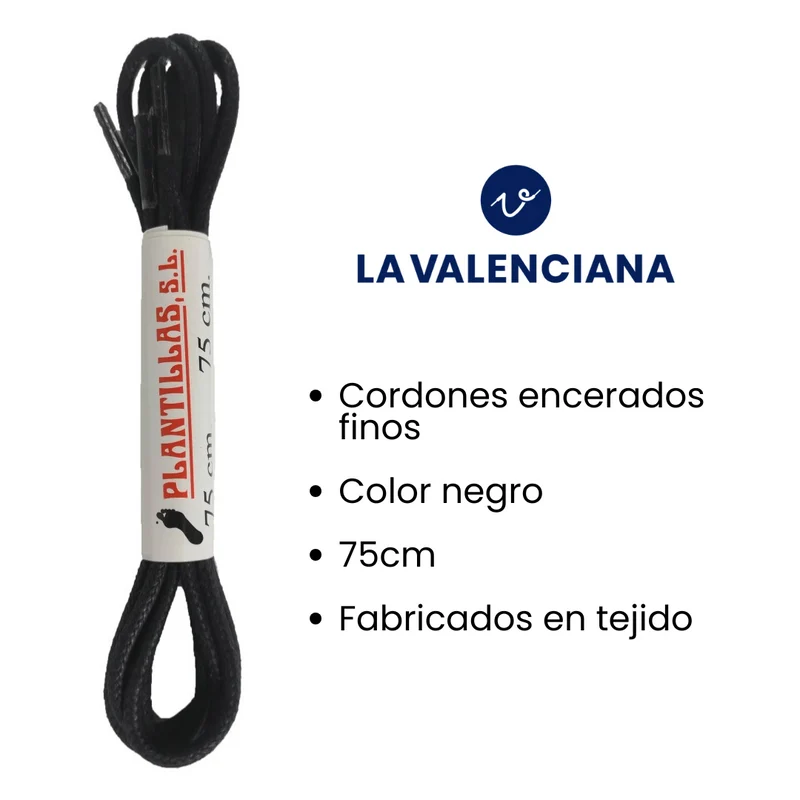 Cordones Encerados Finos Negro 75cm