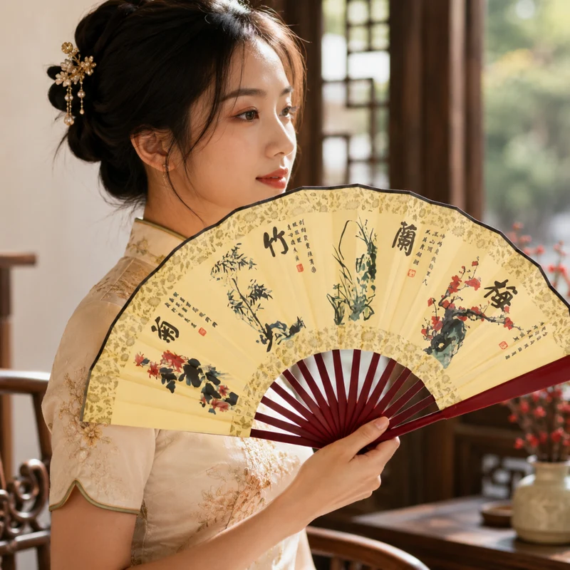 Miomu Ábanico de Bambú, Pintura Tradicional China