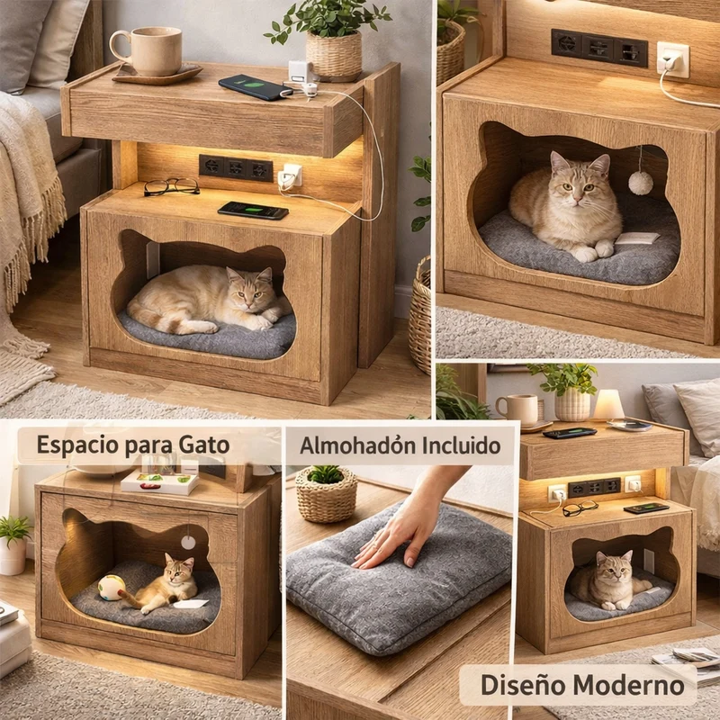 Miomu Mesa de Noche Inteligente con Nido para Gatos