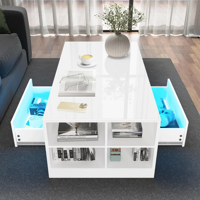 Miomu Mesa de Centro con Iluminación LED y Almacenamiento