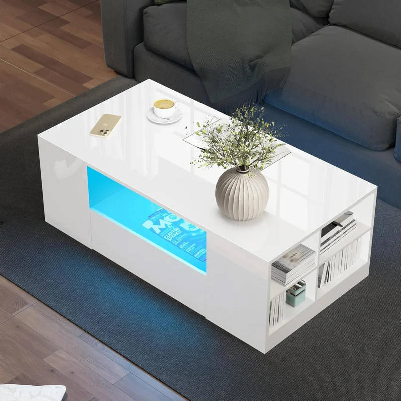 Miomu Mesa de Centro con Iluminación LED y Almacenamiento
