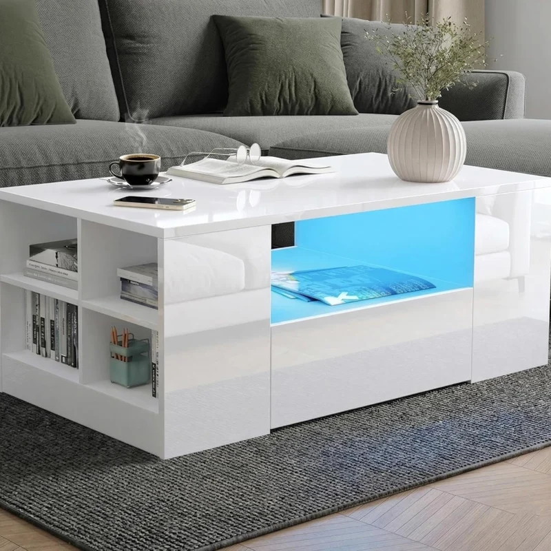 Miomu Mesa de Centro con Iluminación LED y Almacenamiento