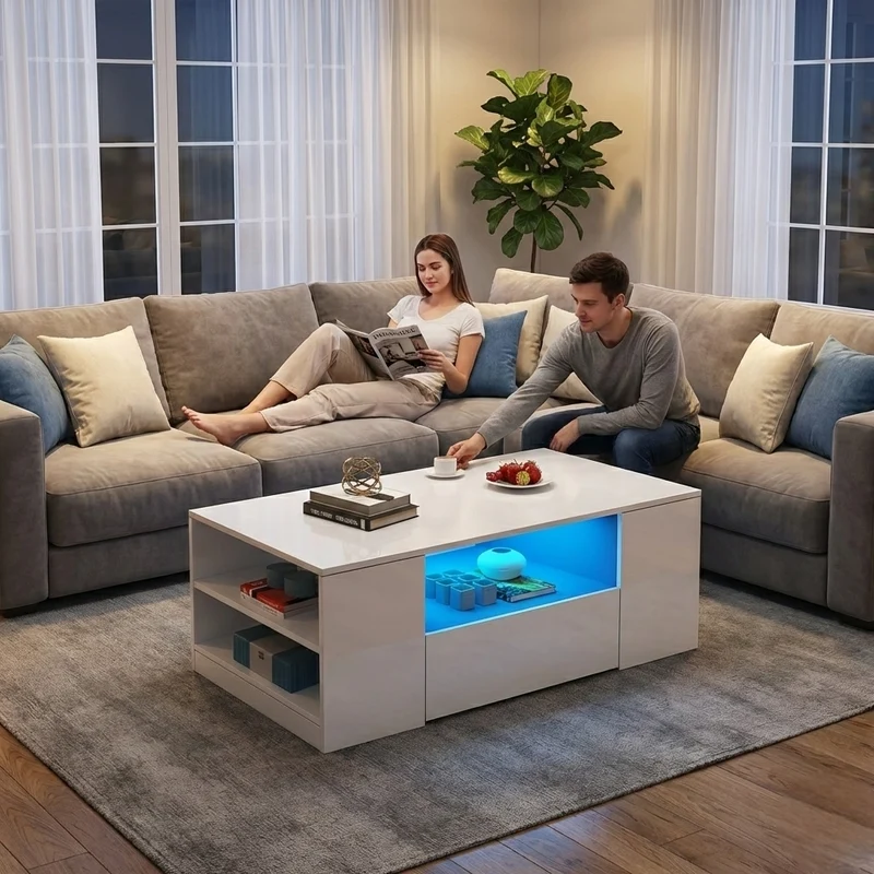 Miomu Mesa de Centro con Iluminación LED y Almacenamiento